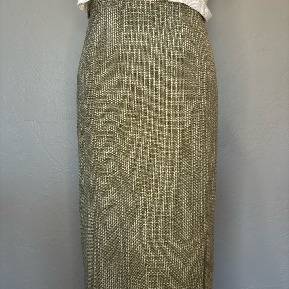 Conrad C Collection Wool Blend Maxi Skirt | Green Textured | Size 10 - Picture 5 of 16